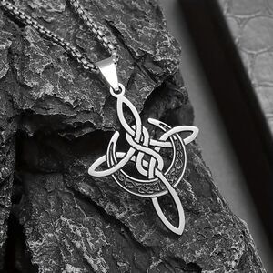 Celtic Trinity Knot Crescent Moon Stainless Steel Pendant Necklace